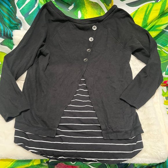 CASLON Women’s Medium Black White Button Back Long Sleeve Fall Winter Top - Picture 9 of 9